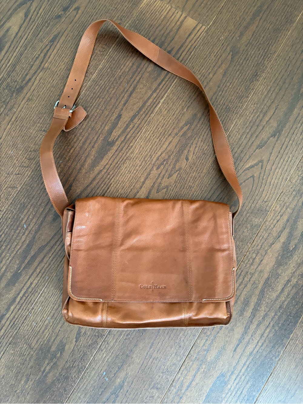Cole Haan Brown Leather Messenger Bag with Adjustable Strap